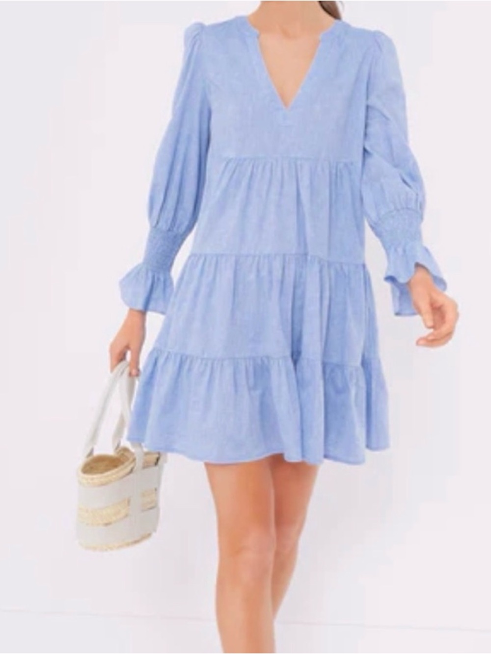 Pomander Place Light Blue Chambray Tiered Mini Dress from Tuckernuck size L